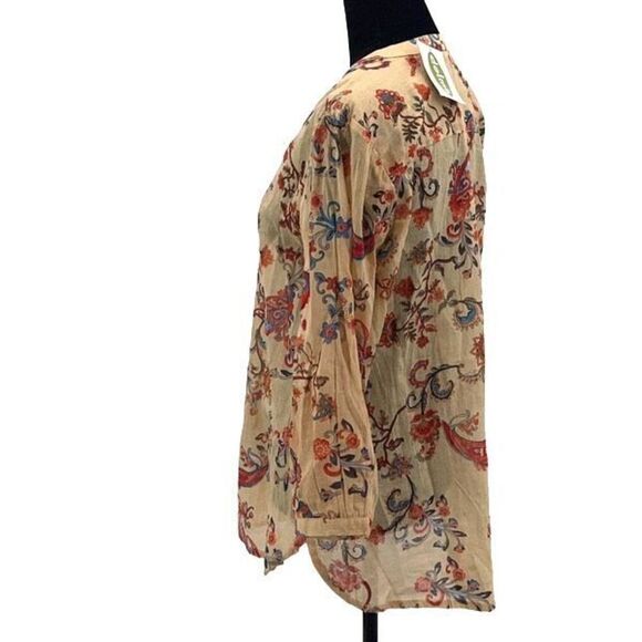 Dolma Womens Floral Split Neck Hi-Low Cotton Blouse Top Beige Multi Small‎ NWT - Picture 3 of 10